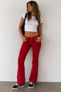 Vintage Y2K Rusty Girls Division Red Corduroy Flare Pants Size 0 Low Rise Skater